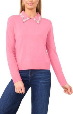 CeCe by Cynthia Steffe Embellished Collar Rib Sweater in Rose at Nordstrom Rack, Size Xx-Small