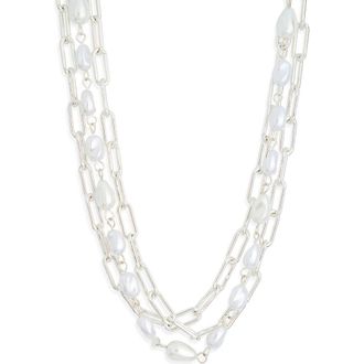 Nordstrom Rack Multilayered Faux Pearl Chain Necklace in Silver at Nordstrom Rack
