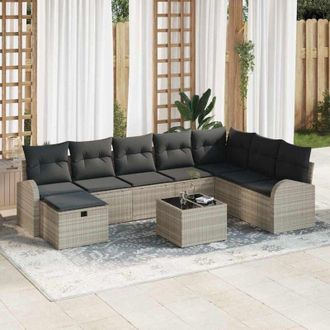 vidaXL Conjunto De Sof&aacute; De Jard&iacute;n 9 Pcs Gris Claro 289 X 179 X 85 Cm Vidaxl