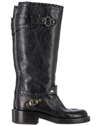 Balenciaga Womens Leather Distressed Knee-High Riding Boot (Authentic Pre- Loved)