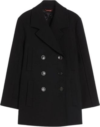 Max Mara Janzir Double-Breasted Cady Jas - Dames - Mantel - Zwart - 2XS - Polyester - Jassen