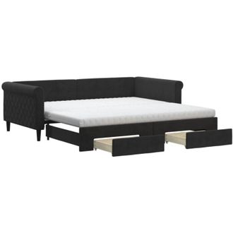 vidaXL Sof&aacute; Cama Nido Con Cajones Terciopelo Negro 100x200 Cm Vidaxl