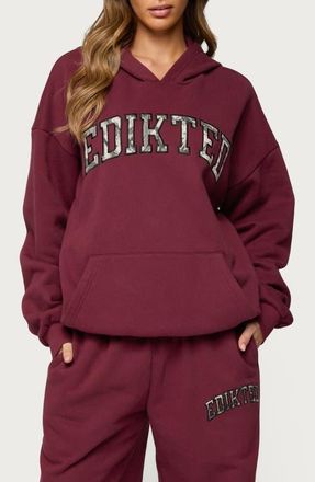 Edikted Camo Crush Oversize Fleece Logo Hoodie in Burgundy at Nordstrom, Size X-Small