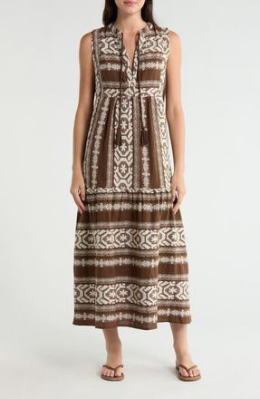 Elan Sleeveless Cotton Cover-Up Midi Dress in Brown/Natural at Nordstrom, Size X-Small