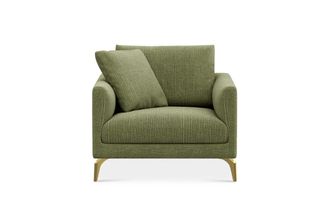 Castlery Lena Armchair Customized, (Washed Chenille) Moss (Brass Legs), Machine Washable, Removable Covers for Women, Green, Castlery
