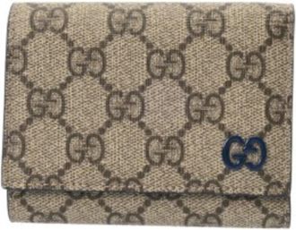 Gucci Beige Dark Blue Gg Supreme Leather Wallet (Tri-Fold) (Pre-Owned)