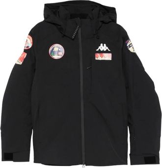 Kappa Ski Jackets, male, Black, Size: 2XL Patch-appliqu&eacute; Hooded Jacket