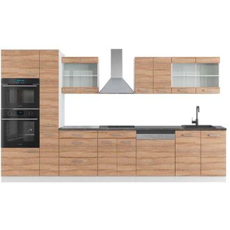 Vicco Mueble De Cocina R-line, Sonoma/blanco, 350 Cm Con Armario Alto, Et Antracita
