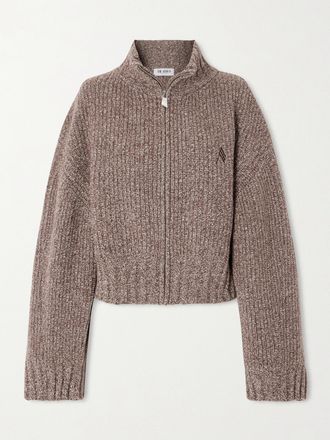 The Attico Cardigan In Misto Lana E Cashmere A Coste Con Zip - Marrone