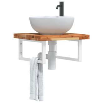 Berkfield Home Basin Shelf Wall Mounted Steel & Solid Wood Acacia in Brown
