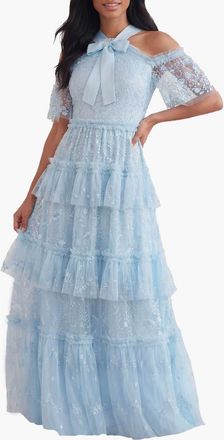 Needle & Thread Primrose Tiered Maxi Gown in Aqua at Nordstrom, Size 16