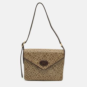 Nina Ricci Envelope Flap Brown Printed Leather Shoulder Bag
