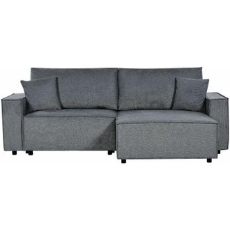Beliani Divano letto moderno ad angolo in tessuto a sinistra Funzione letto in poliestere Schienale imbottito con cuscini Grigio Scuro Karila