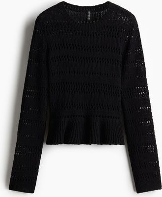 H&M Peplum-Pullover in Pointellestrick - Schwarz