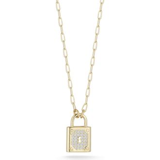 Glaze Jewelry Pav&eacute; Cubic Zirconia Padlock Pendant Necklace in Gold at Nordstrom Rack