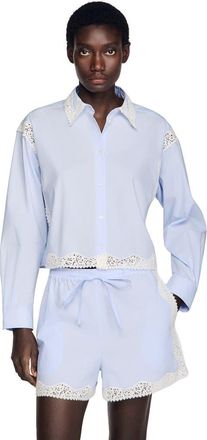Sandro Lace detail shirt in Sky Blue at Nordstrom, Size X-Small