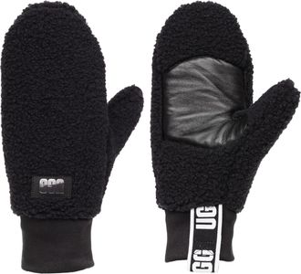 UGG Women Uggfluff Mitten With Logo Tape, Black, L/XL