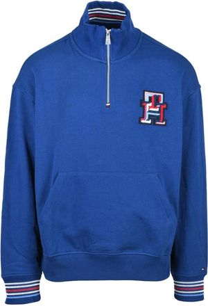 Tommy Hilfiger Felpa Collo con Zip - Heren - Vesten met rits - Blauw - S - Katoen - Hoodies & sweatvesten