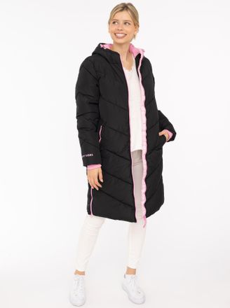 Zwillingsherz Steppmantel ZWILLINGSHERZ Happy Vibes, Damen, Gr. L, schwarz, Obermaterial: 100% Polyester, M&auml;ntel Steppmantel, Print an Kapuze, farbigen Details und 