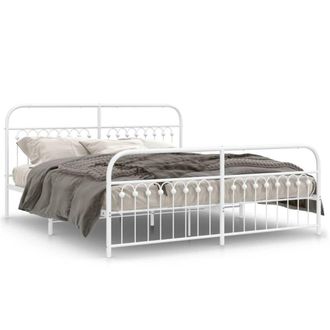 Berkfield Home Metal Bed Frame without Mattress with Footboard White 183x213cm | Size: 183x213 cm