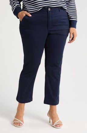 Wit & Wisdom Skyrise Ankle Slim Straight Leg Twill Pants in Navy at Nordstrom, Size 22W