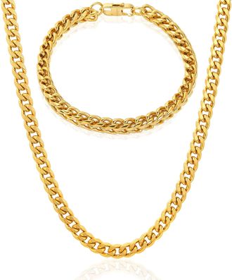 Crucible Jewelry Mens Franco Bracelet and Curb Necklace Black Chain Set