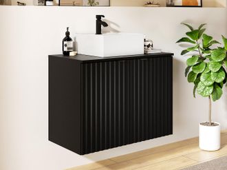 Vente-Unique Mobile per bagno sospeso con scanalature e lavabo da appoggio L80 cm Nero - ZILGA