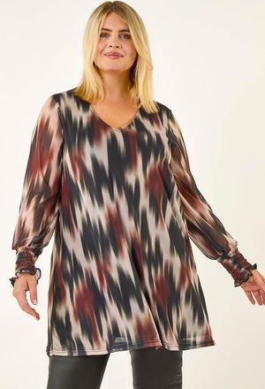 Roman Abstract Print Mesh Top