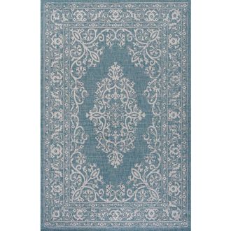 Jonathan Y Designs Galon Filigree Indoor/Outdoor Area Rug in Teal/ivory at Nordstrom, Size 4Ft 0In X 6Ft 0In