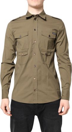 Dolce & Gabbana Brown Cotton Stretch Casual Long Sleeves Mens Shirt
