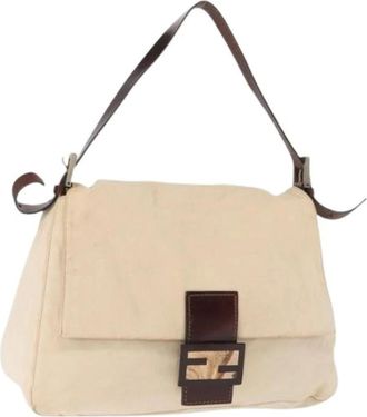 Fendi Pre-owned Shoulder Bags, female, Beige, Size: ONE SIZE Pre-owned Canvas Shoulder Bag