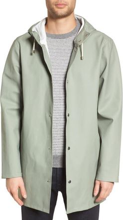 Stutterheim Stockholm Long Sleeve Hooded Raincoat in Khaki Green at Nordstrom, Size X-Large