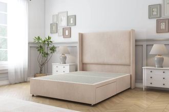 Sloomy Devonshire Naples Divan Base 2 Drawers - 54 Wingback Headboard in Light Sand | Size: Super King