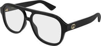 Gucci Navigator Optisch Montuur - Dames - Brillen - Zwart - 55 MM - Leer - Accessoires