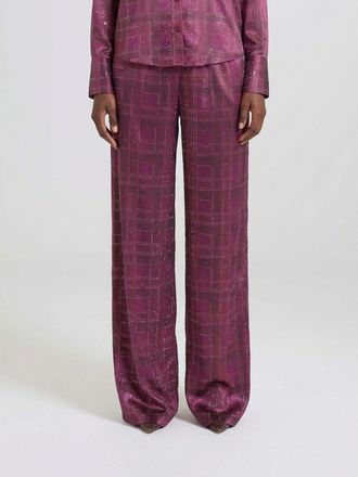 Ermanno Scervino Pantaloni palazzo in seta check con applicazioni di strass