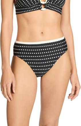 Robin Piccone Millie High Waist Bikini Bottoms in Black/Ecru at Nordstrom, Size X-Small