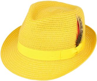 Maz Accessoires Paper Straw Crushable Summer Beach Trilby Hat with Band and Adjustable Sweatband (Mustard, Large(59cm))