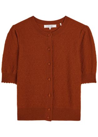 Frame Denim Pointelle Cashmere Cropped Cardigan - Orange - L (UK14 / L)