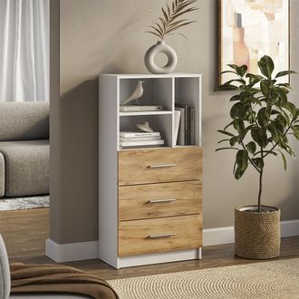 Vicco Armario Universal Tomy, Blanco/roble Dorado, 60 X 120 Cm Con 3 Cajones, Vicco
