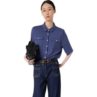 Gerard Darel Myla Polo Collar Shirt in Indigo at Nordstrom, Size X-Large