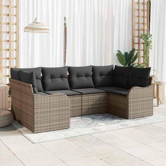 vidaXL Vidaxl - Conjunto De Sof&aacute; De Jard&iacute;n Con Coj&iacute;n 6 Pcs Gris Polirat&aacute;n