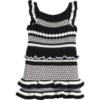Splendid Kids Ruffle Cotton Blend Sweater Dress in Jet Stream/Blck at Nordstrom, Size 3T