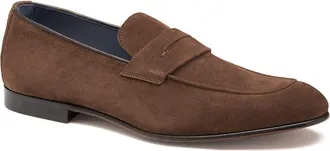 Johnston & Murphy Taylor Penny Loafer in Dark Brown Italian Suede at Nordstrom, Size 10.5