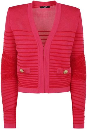 Balmain Gebreid Vest met Zijdelingse Flechage Ontwerp - Dames - Vesten - Roze - M - Truien & Vesten