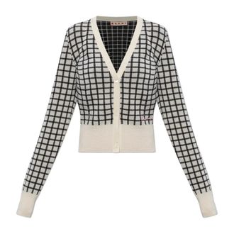 Marni Cardigans, female, Beige, Size: L Checked Pattern Cardigan