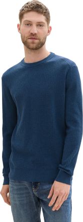 Tom Tailor Rundhalspullover TOM TAILOR, Herren, Gr. L, blau (nighttime blau), Strick, Obermaterial: 60% Polyester, 40% Baumwolle, unifarben, regular fit normal, 