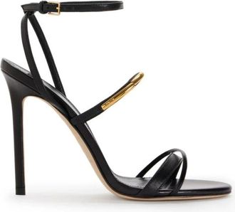 Elisabetta Franchi Schoenen, Dames, Zwart, 38 EU, Leer, Leren Sandalen met Juweeldetail