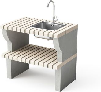 Movelar Fregadero Y Grifo De Pedestal Bailen Plus Para Barbacoa De Obra Prefabricada (beige, Gris - 86,5 X 58 X 58 Cm) - Uso En Exteriores - Movelar