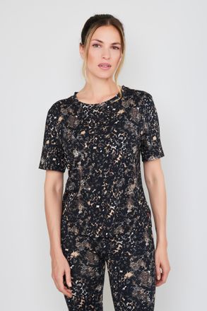 Joop Crop-Top JOOP JEANS, Damen, Gr. XL, braun, Jersey, Obermaterial: 95% Modal, 5% Elasthan, bequem h&uuml;ftlang, Rundhals, Tops Crop-Top, Animal-Look, Kurzar