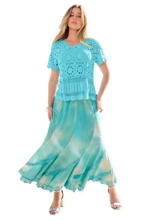 Roaman's Plus Size Medallion Pattern French Crochet Sweater Top in Light Aqua at Nordstrom, Size Medium